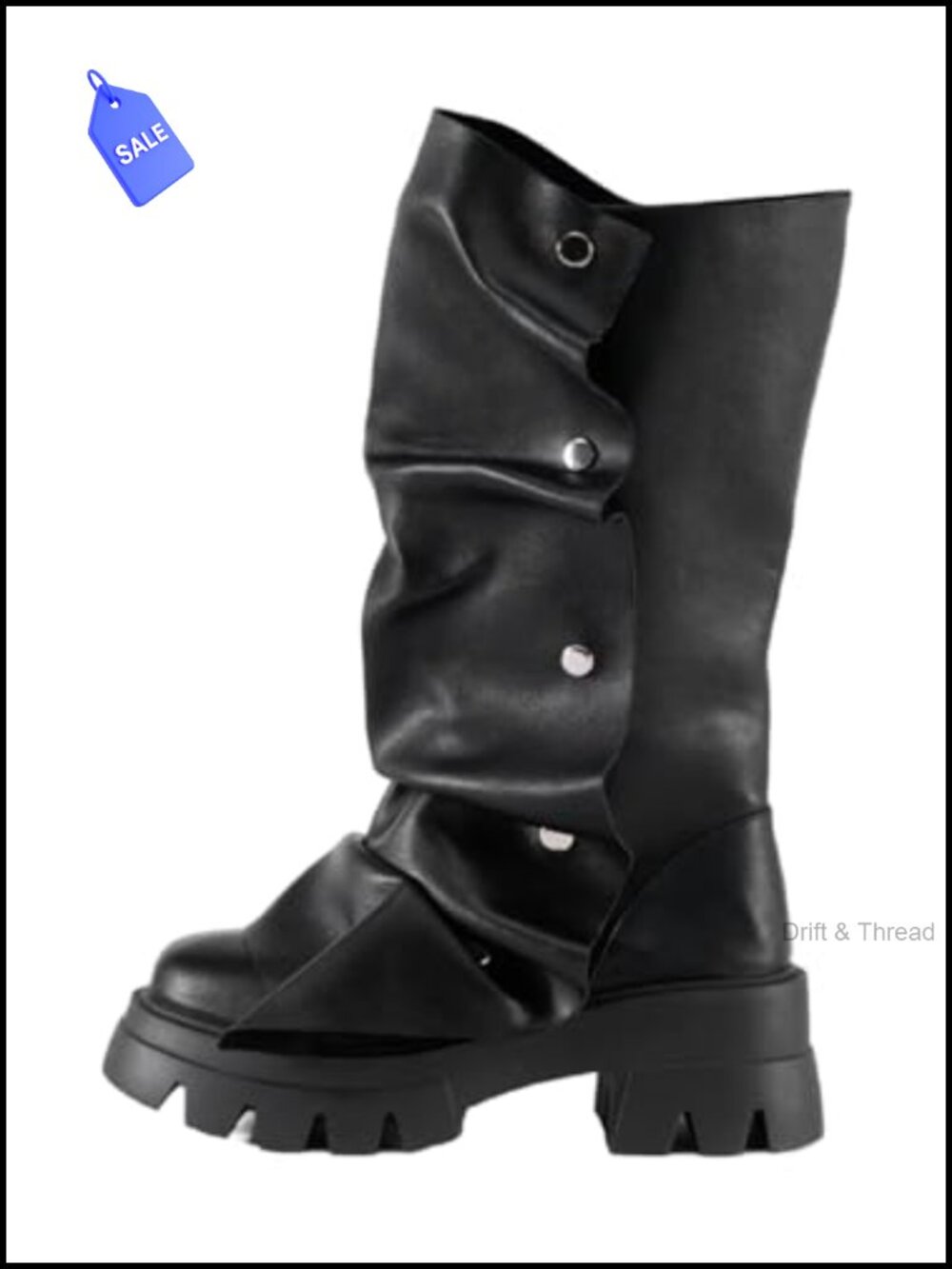 Women's Platform Slouchy Fold Over Boots Mid Calf Block Heel Round Toe Pull On